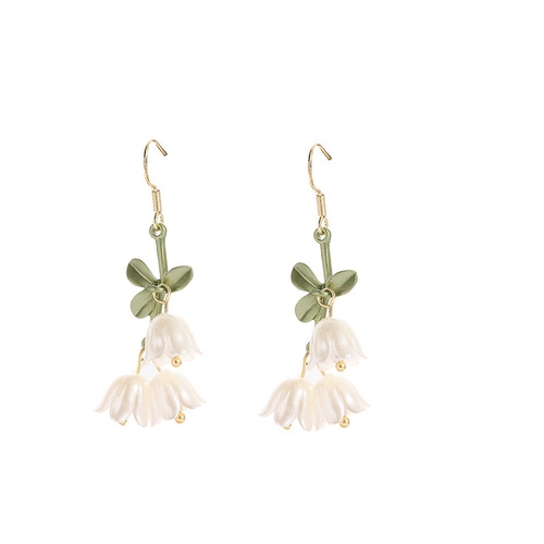 Forest style lily of the valley flower cluster ear clips, summer tulip earrings, sweet retro small fresh earrings, screw ear clips