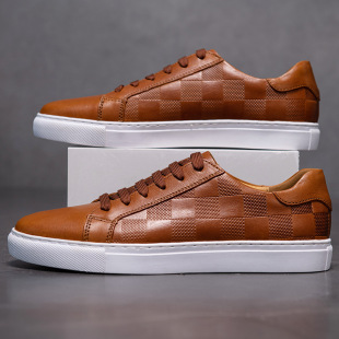 Top layer cowhide men's shoes spring and autumn business board shoes men's genuine leather embossed casual shoes retro small leather shoes cross-border