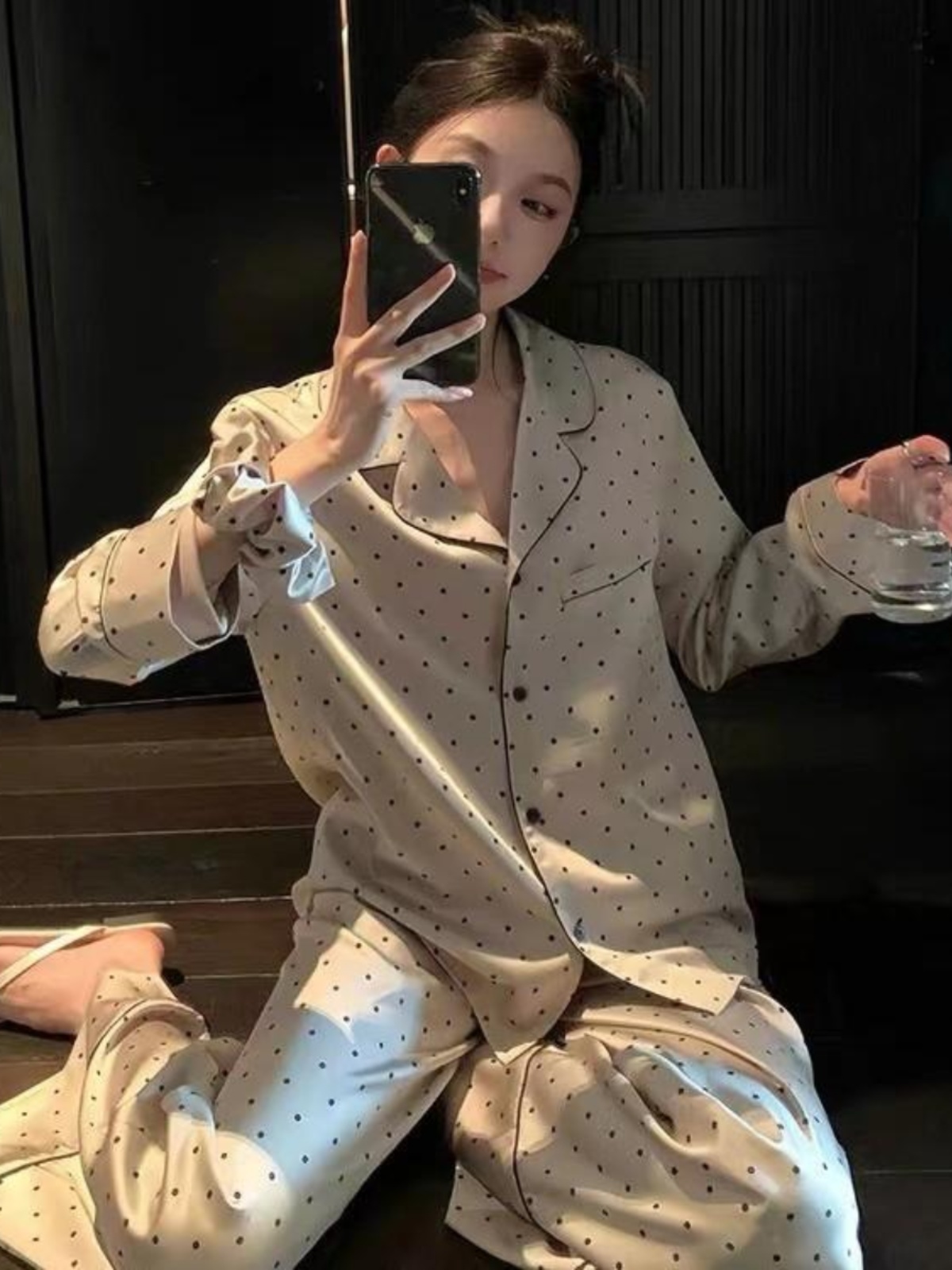 폴카 도트 살구 그레이 (머리끈 제외)