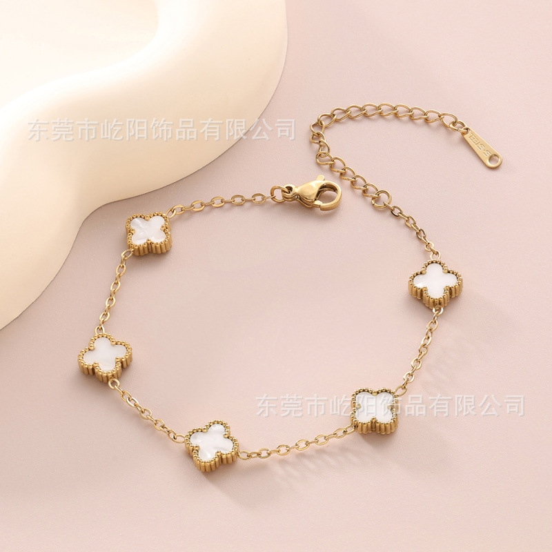チタン鋼金メッキ小さな四つ葉のクローバーブレスレット 0.9 ミリメートル真空メッキ 18 K ゴールド非退色多用途ハンドジュエリーバッチ|undefined