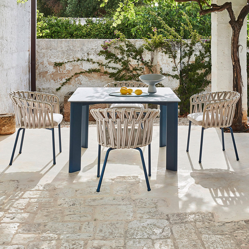 Mesas y sillas para exteriores, balcón con patio, protección solar, impermeables, muebles de ratán para ocio, terraza de jardín al aire libre, juego de mesa larga de ratán. image 5