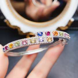 新款天然彩蓝宝手镯S925银镶嵌主石3*4mm百搭网红爆款女饰批发