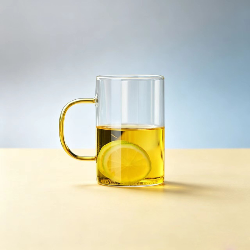 High Borosilicate Glass Cup with Handle, Heat-Resistant Tea Cup for Home and Office, Trendy Transparent Water Cup for Girls