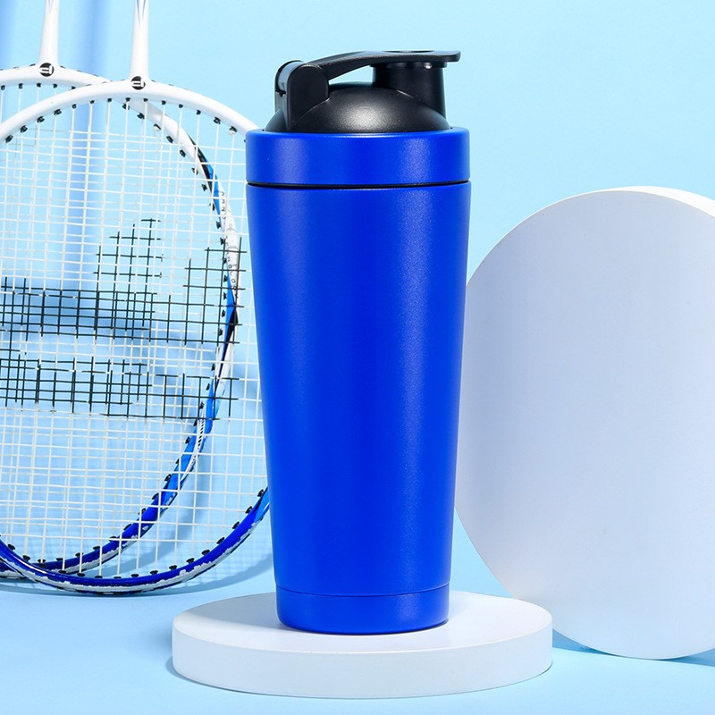 Botella de agua deportiva personalizada con impresión de logotipo, vaso mezclador portátil de acero inoxidable con aislamiento al vacío para exteriores.