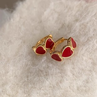French Entry Luxury Vintage Red Love Hoop Earrings Women's Metal 2025 New High-end Elegant Elegant Earrings
