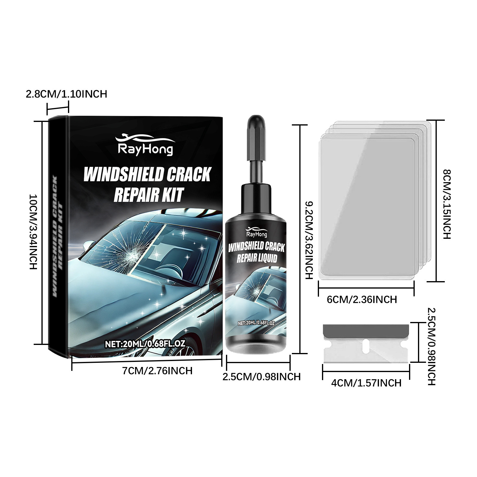 Rayhong Windshield Anti-Crack Care Kit Clear Vision Travel Car Refurbishment Kit