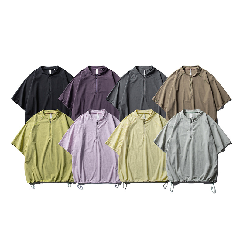 Outdoor Sports Half-Zip Short-Sleeved T-Shirt Lightweight Unisex Short-Sleeved T-Shirt Moisture-Wicking Quick-Drying Short-Sleeved T-Shirt