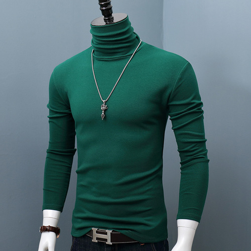 High-neck long-sleeved base layer men's solid-color slim-fit oversized turtleneck slim-fit T-shirt for autumn and winter—warm autumn clothing for young people