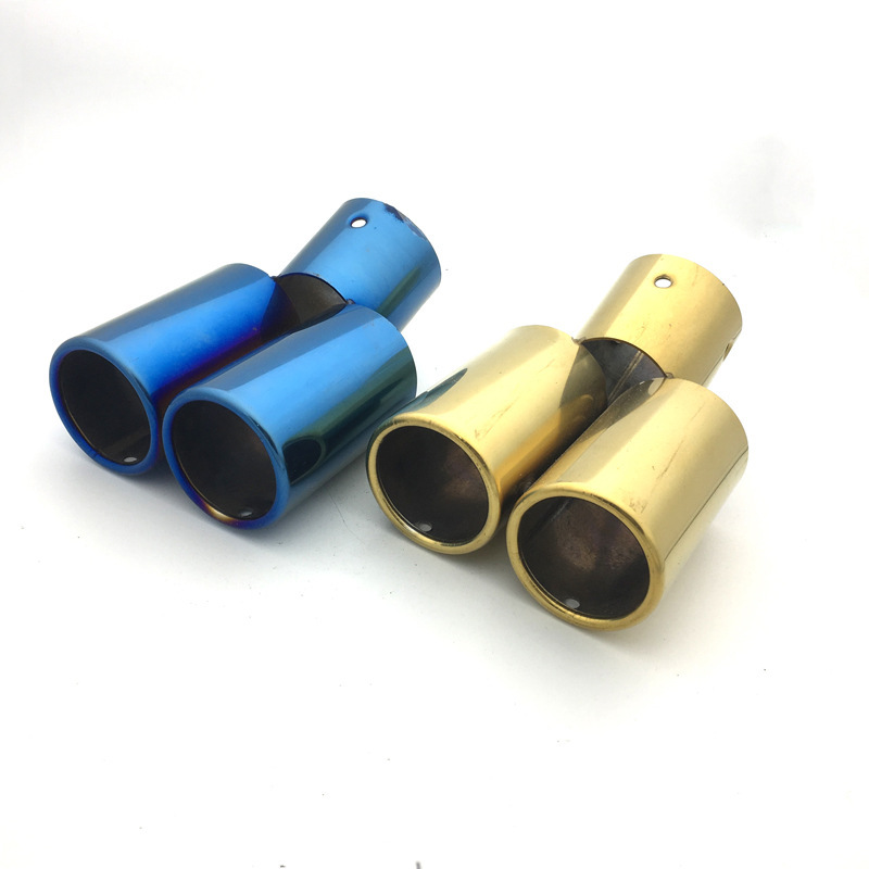 新款全蓝色汽车尾喉通用尾喉改装排气管一出二尾候消音器改装排气