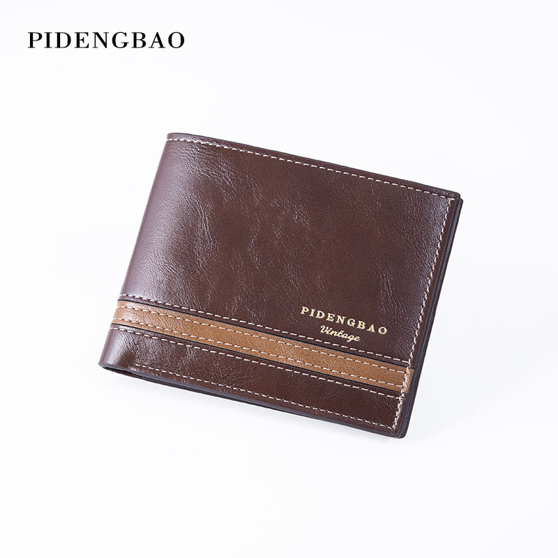 Comercio exterior europeo y americano retro nuevo hombre bolso corto dos plegados pu cera de aceite cartera bolsa de cambio bolso hombre mayorista