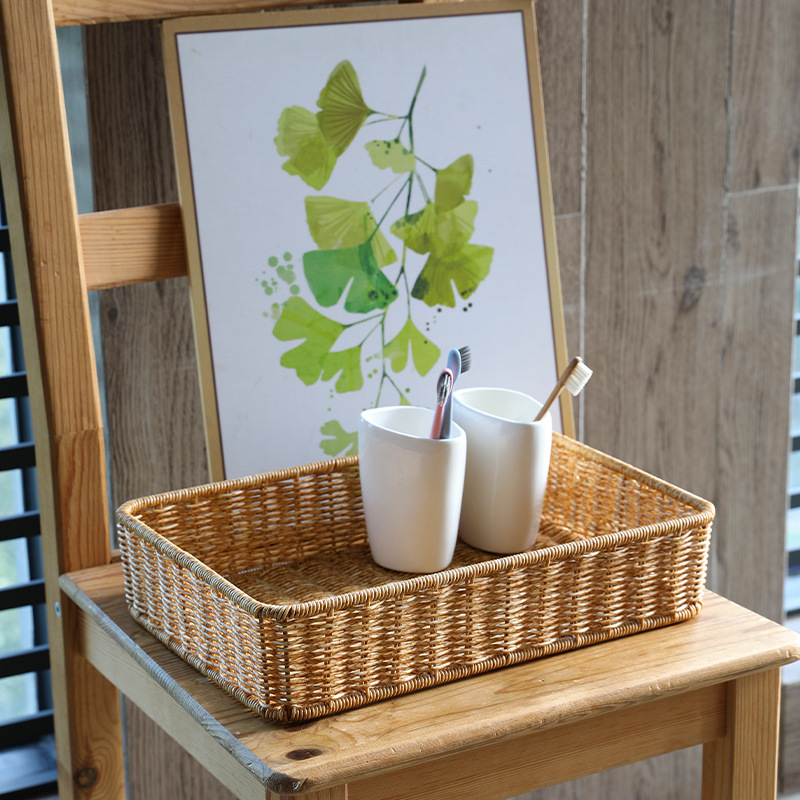 European-style desktop storage box imitation rattan washbasin storage basket coffee table remote control entrance key storage basket
