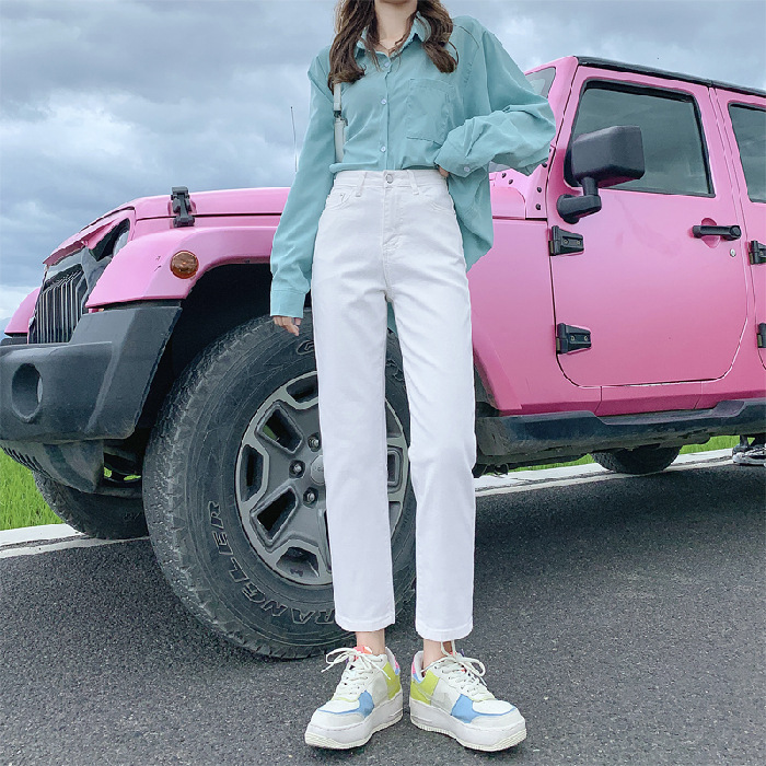 Direct jeans female 2021 autumn Korean version of the new high waist slimming high loose multi-color elastic nine pants tide