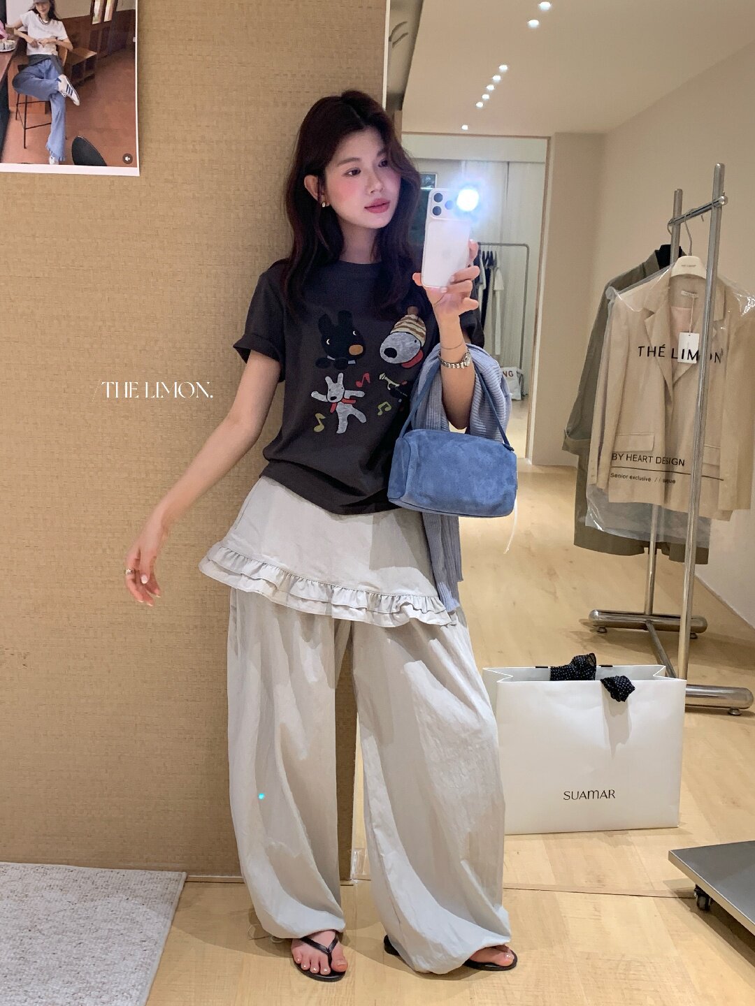 Quần culottes nữ ống rộng cạp cao, phối viền ren xếp tầng, dáng suông rộng, thanh lịch và thoải mái — màu đen, Xanh da trờicolor, màu trắng, Đá vôi chi tiết 43