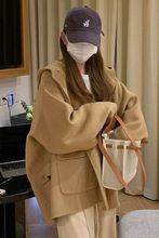 小个子学院风连帽毛呢外套女秋冬装新款韩版宽松显瘦斗篷呢子大衣