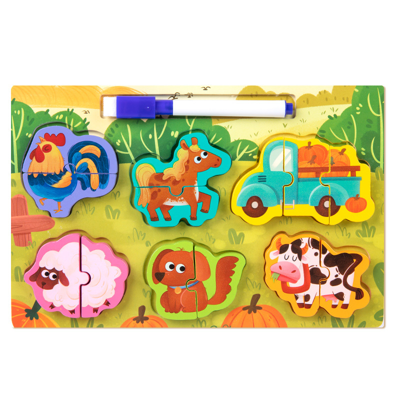 Wooden Cross-border Children's Early Education Animal Matching Jigsaw Puzzle Drawing Board Building Blocks Toy Puzzle Grab Board Assembled Panel