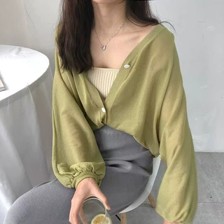 2025新款时尚透视设计感V领亚麻蝙蝠袖针织衫女春夏宽松洋气上衣