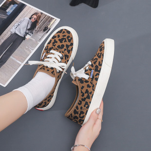 2025 Spring and Autumn Harajuku Ulzzang Versatile Low-Top Student Replica Canvas Shoes Women's Casual Internet Celebrity Leopard Print Sneakers