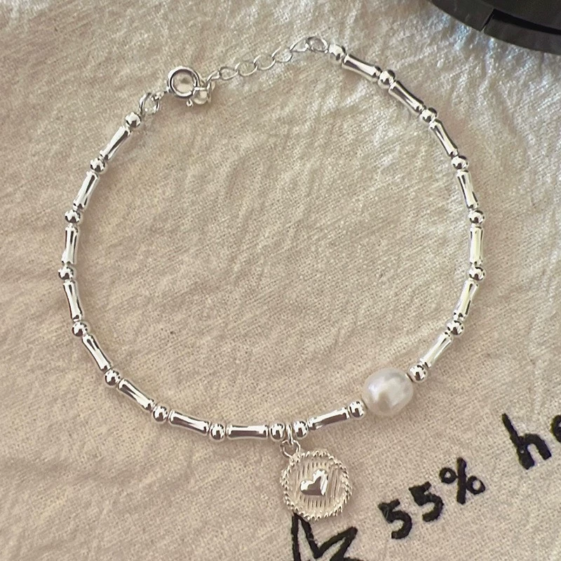Silver 925 Pearl Bracelet, Minimal Beaded Design, Adjustable 12 cm