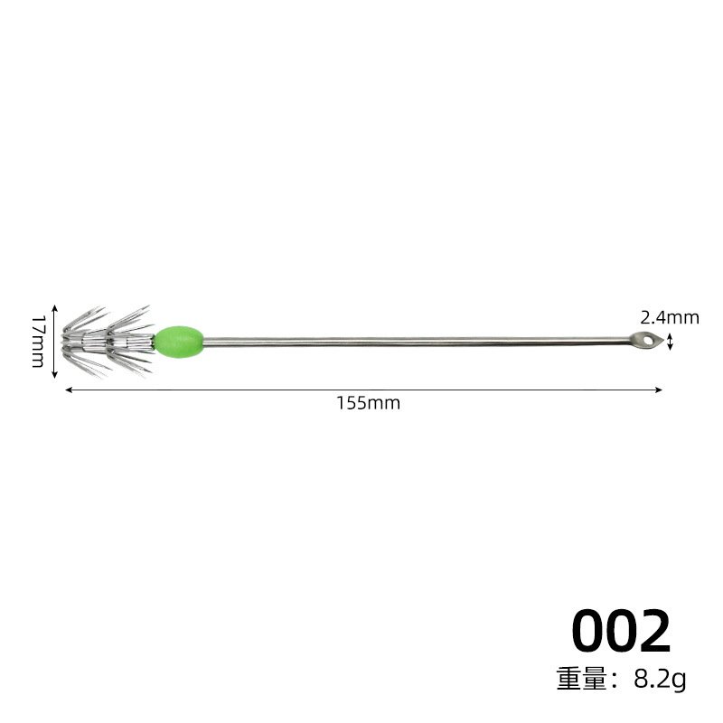 Gancho de calamar de acero inoxidable Gancho de cebo vivo luminoso Soplador de pulpo Gancho de pez de tinta Gancho de paraguas de calamar de doble capa de mango largo de 28 agujas