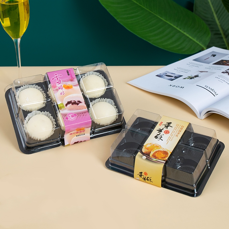 Caja de embalaje de 6 gránulos de arroz pegajoso, seis huevos crujientes, caja de embalaje de nieve, pastel de luna de piel de hielo, horneado, caja de punto occidental