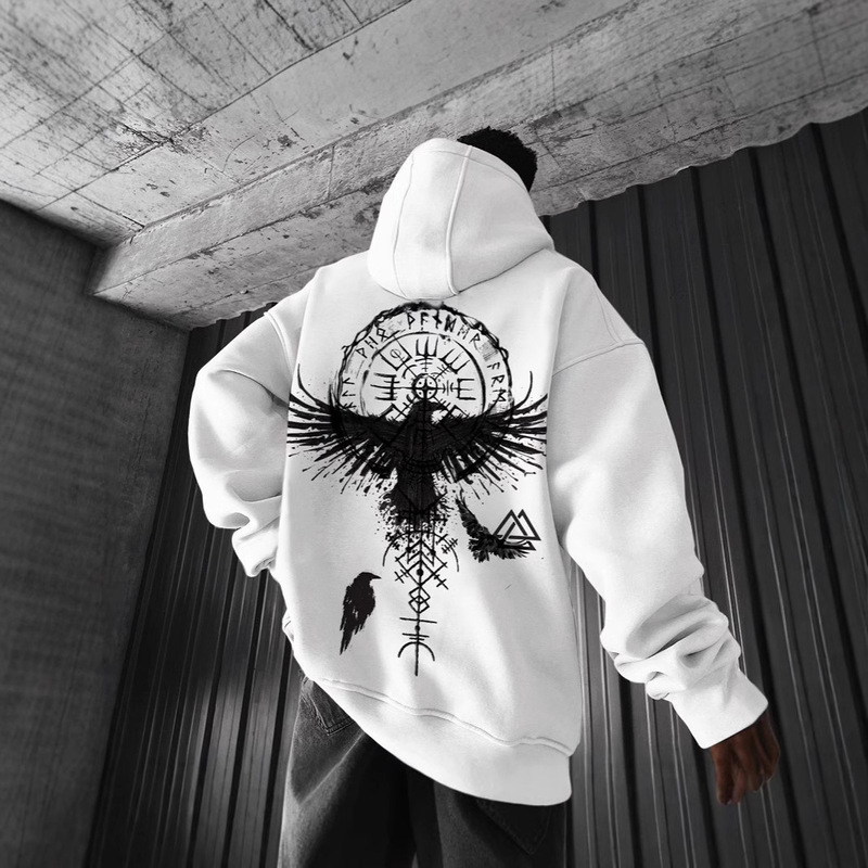 2025 Cross-Border European and American New Printed Viking Viking Hooded Sweatshirt over Size Loose Hoodie