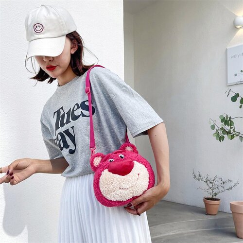 Children's bags  new Internet celebrity cute strawberry bear plush girl boy baby outing shoulder bag