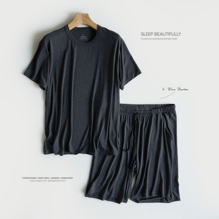 Modal Men's Short-Sleeved Shorts Round Neck Pajamas Summer Thin Loose Casual Home Wear Set Cross-Border Ready Stock