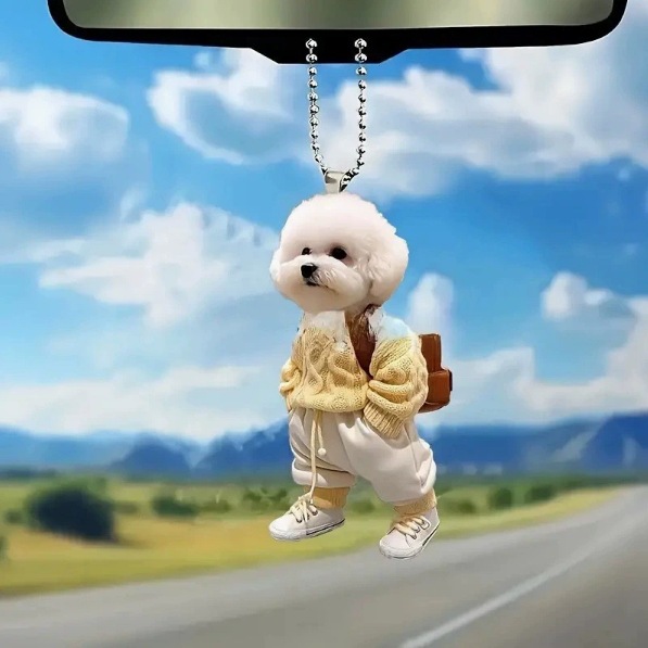 2024 nuevos productos transfronterizos creativos perros humanos mochila colgantes acrílicos colgantes de automóviles lindos llaveros de peluche