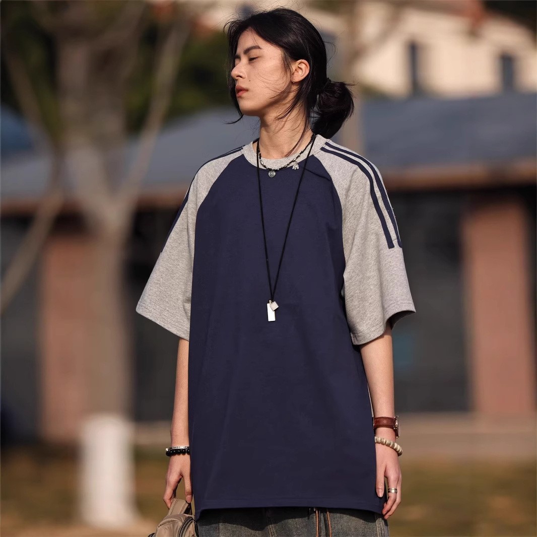 Retro cotton summer design short sleeve T-shirt with a round collar