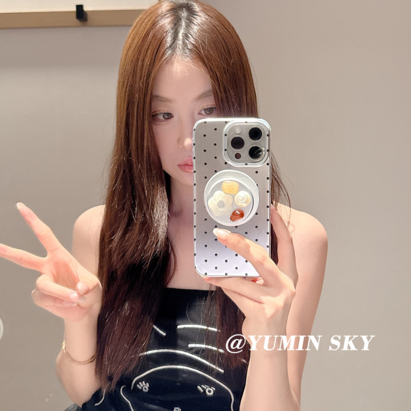 小众电镀波点宝石适用iPhone15promax苹果16手机壳14磁吸支架13女|undefined