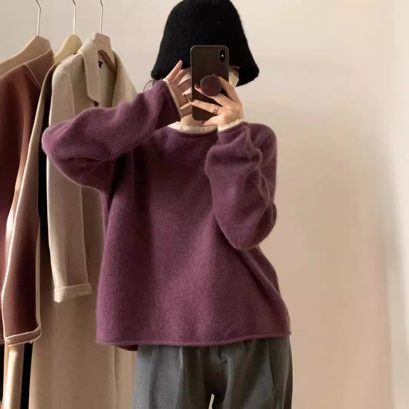 【Daijin】24 Winter Puyuan Japanese and Korean Style Artistic Retro Pullover Round Neck Loose Sweater Women's Knitwear