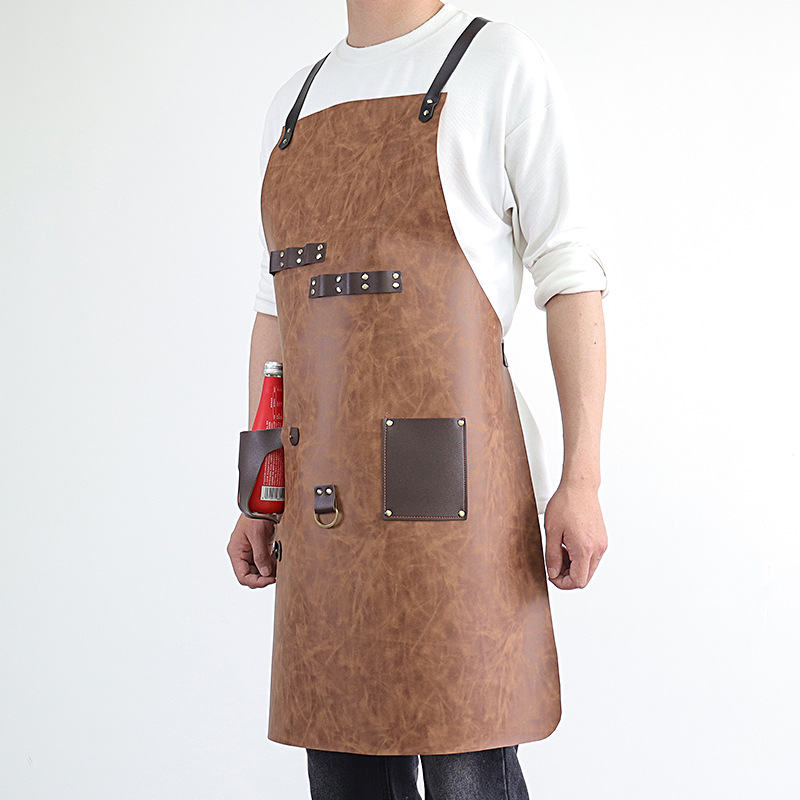 Delantal de piel de PU de Amazon transfronterizo logotipo de serigrafía comercio exterior estilo caliente botella de cerveza bar mono delantal al por mayor