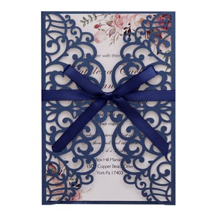 Amazon factory wedding party invitation letter holiday blessing greeting card engagement hollow dark blue invitation direct sales