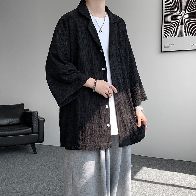 In-Stock Cs1136-535 Control 58 New Summer Three-Quarter Sleeve Stand Collar Shirt Plus Size Ice Silk Quick-Dry Short Sleeve