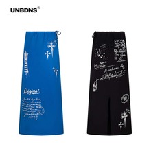 UNBDNS 2025A/W秋冬裂纹印花半身裙美式复古休闲宽松显瘦长款半裙