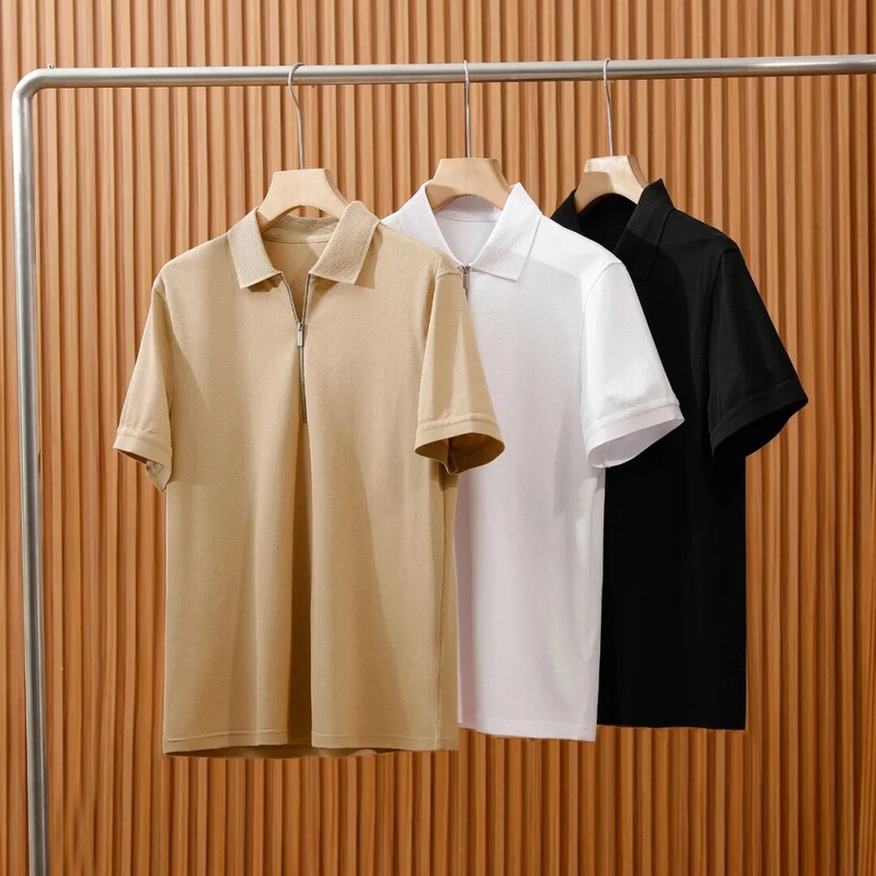 2026 New Summer Style Men's Business Casual Lapel Half-Zip Breathable Outdoor High-End Cool Short-Sleeved Polo Shirt
