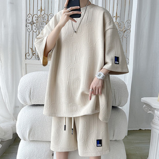 Summer Fashion suit Men's Fashion Brand Boys Handsome Set with Summer Casual Sports Short-sleeved Shorts Two-piece Set