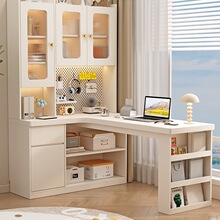 实木转角书桌书柜书架组合一体办公电脑桌家用卧室儿童学生学习w&