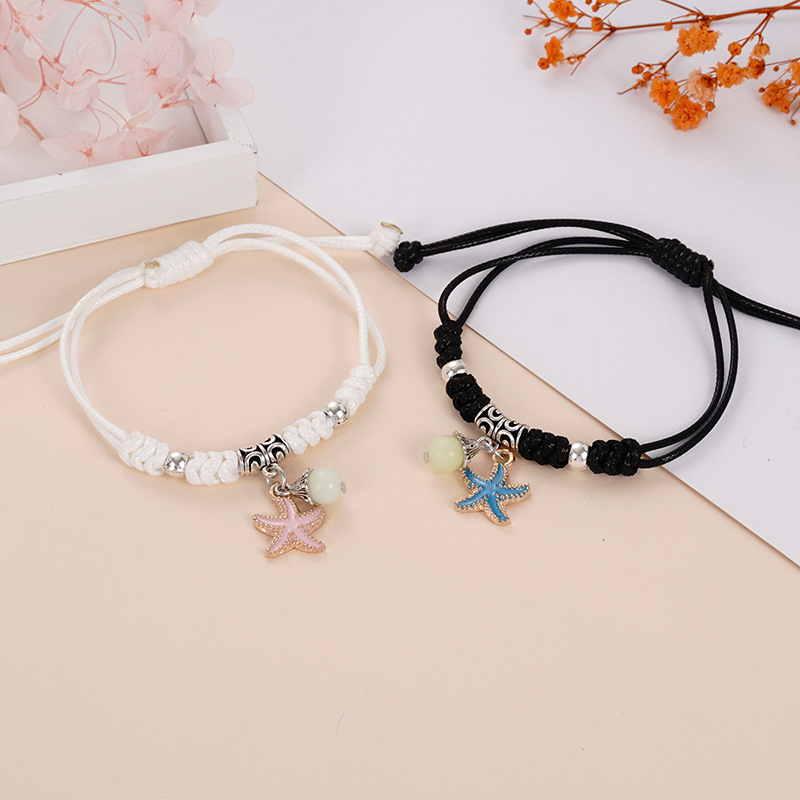 Daily Occasion Cute Moon Starfish Cat Alloy Luminous Beads Wax Line Woven Chain String Bracelets Wholesale