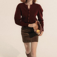 现货ROOMA经典复古袖毛衣开衫安可拉红/黑色2025新款秋冬法式