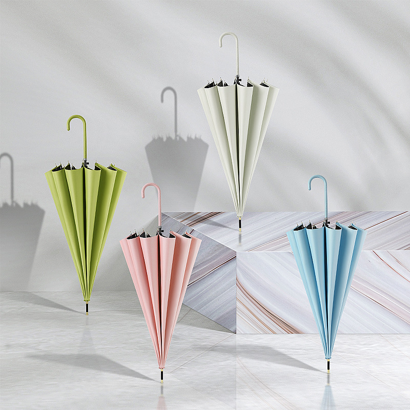 In-Stock Umbrella 16-Rib Japanese-Style Simple Small Hook Sun and Rain Umbrella Straight Pole Umbrella Leather Long Handle Advertising Umbrella Dropshipping