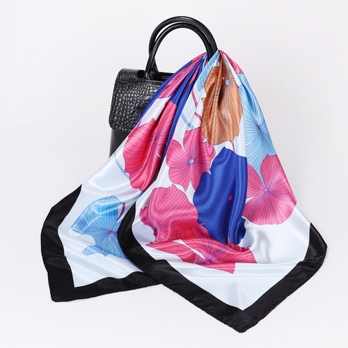 90cm Satin Headscarf, European and American Style Printed Square Scarf for Women, Elegant Artificial Silk Scarf Shawl, Fashionable Silk Scarf Wholesale