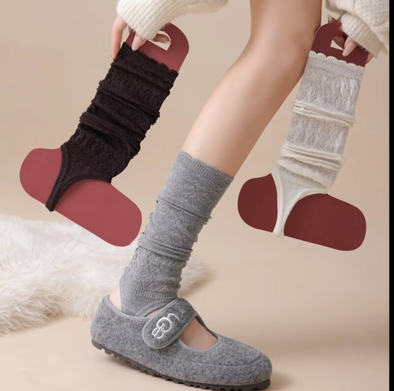 Sheep wool soft and cozy foot socks for women, long tube stacked socks, two-way wear foot socks, ballet style lace hollow-out women's socks