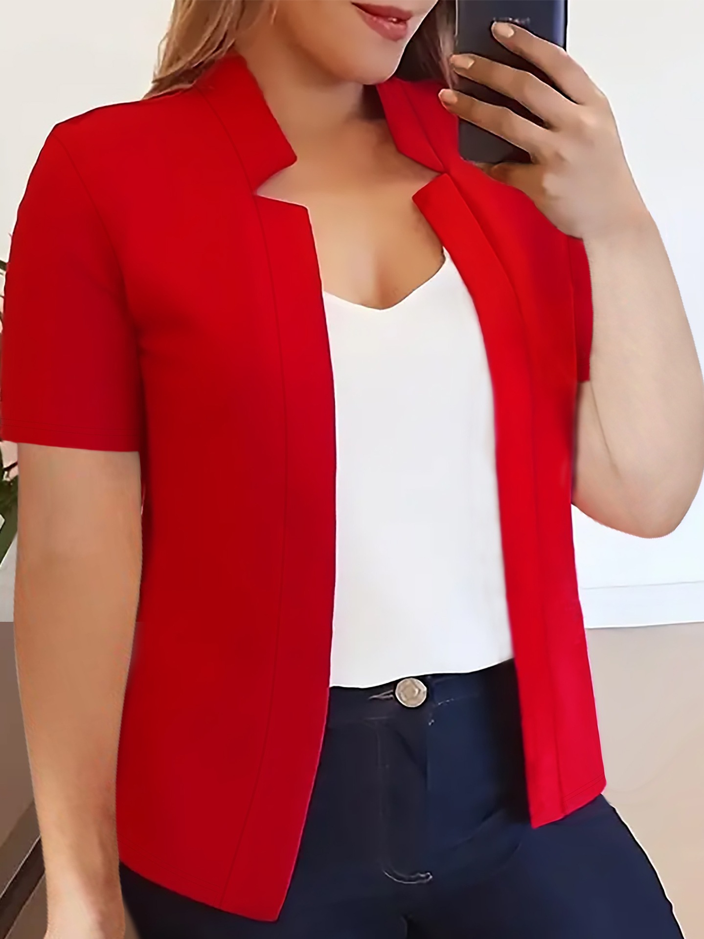 Women's Casual Short Sleeved Jacket Cardigan plus Size Fashion Suit Top for plus Size Clothes_ecoleips.com