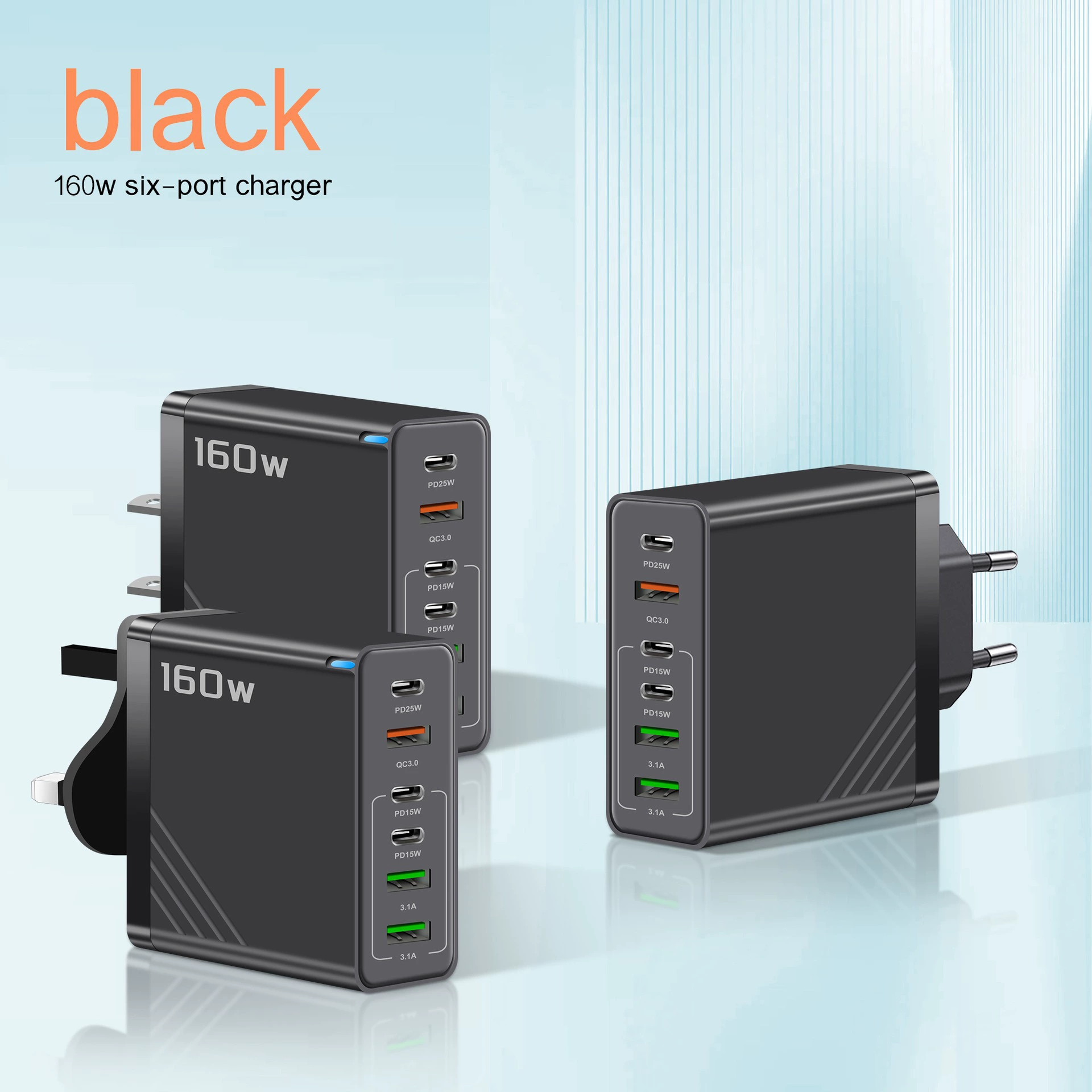 Перекрестная граница 160W многопортовая зарядка для мобильных телефонов с несколькими портами PD быстрая зарядка head 3 USB+3TYPE-C charger Европейские, американские и британские правила