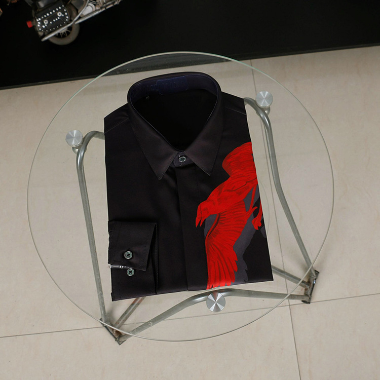 Men's Clothing Trendy Spring And Autumn Three Dimensional Swallow Digital Printing Business Casual Wrinkle Free Ironing Slim Fit Long Sleeved Shirt_voghion.com