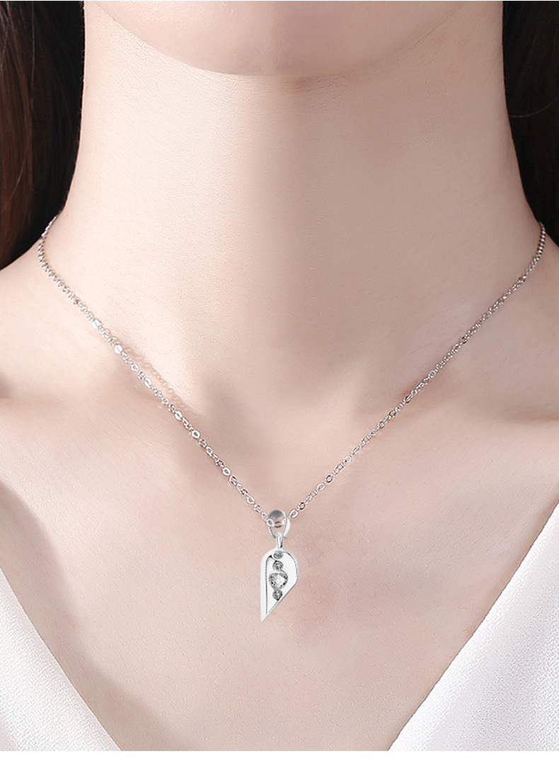 Simple Style Heart Shape Alloy Plating Artificial Rhinestones Couple Pendant Necklace 1 Pair