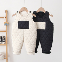 ins Korean children's clothing 2023 winter children's overalls Korean style plus velvet quilted overalls jumpsuits for boys and girls