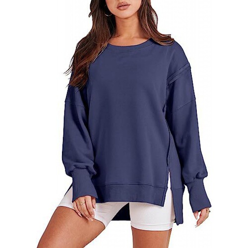Amazon 2025 European and American Foreign Trade Cross-Border Women's Fashion Best Selling Short Front Long Back Side Slit Round Neck Casual Loose