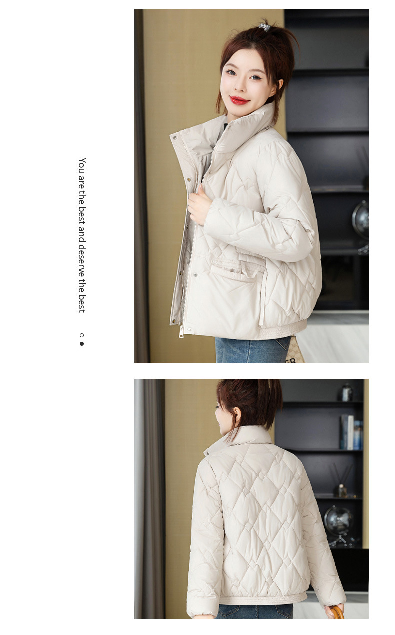 Plumón corto de algodón para mujer en invierno 2024, cuello alto, ligero, versátil, informal, de moda, cálido y corto._voghion.com